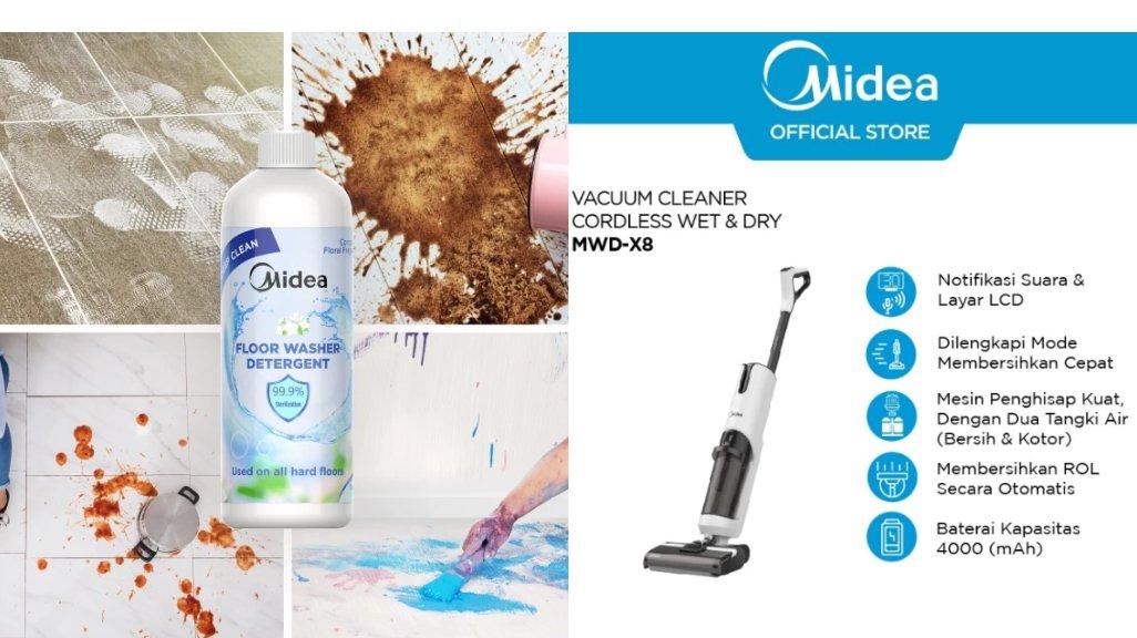 Midea Cordless Stick Vacuum 3 In 1 MWD-X8 | Wet & Dry Mop Floor Washer | Sedot Debu dan Pel Sekaligus | Auto Cleaning Brushroll