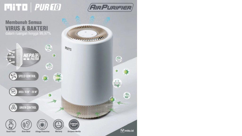 Mito Air Purifier PUR10 Alat Pembersih Udara with HEPA13 Filter, Sinar UV-C, Alergy Protection & Ion Negatif (Anion)