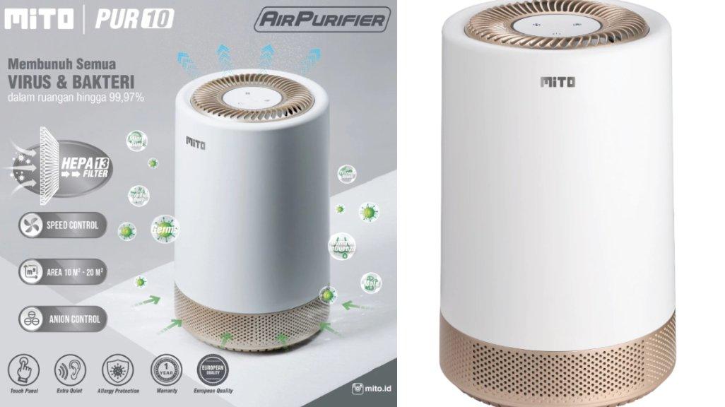 Mito Air Purifier PUR10 Alat Pembersih Udara with HEPA13 Filter, Sinar UV-C, Alergy Protection & Ion Negatif (Anion)