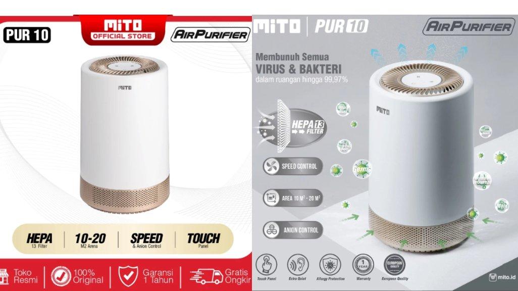 Mito Air Purifier PUR10 Alat Pembersih Udara with HEPA13 Filter, Sinar UV-C, Alergy Protection & Ion Negatif (Anion)