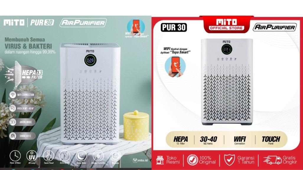 Mito Air Purifier PUR30 Alat Pembersih Udara with HEPA13 Filter, Sinar UV-C, Alergy Protection & Ion Negatif (Anion)