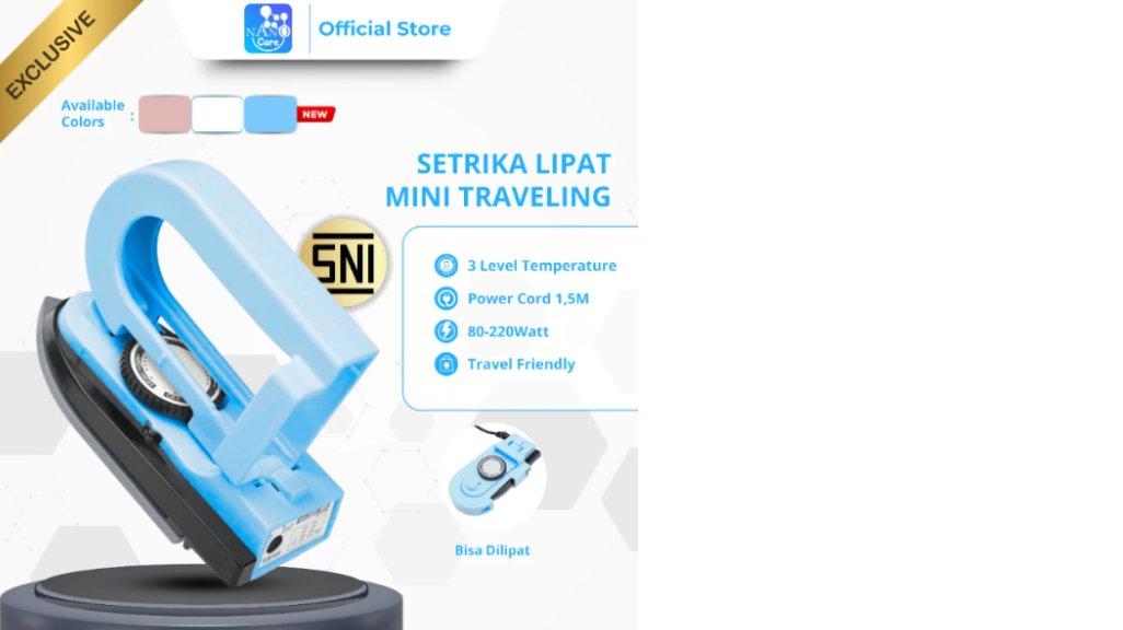 NANO CARE Setrika Mini Travel Dry Iron, Detachable handle Setrika Lipat Mini Portable