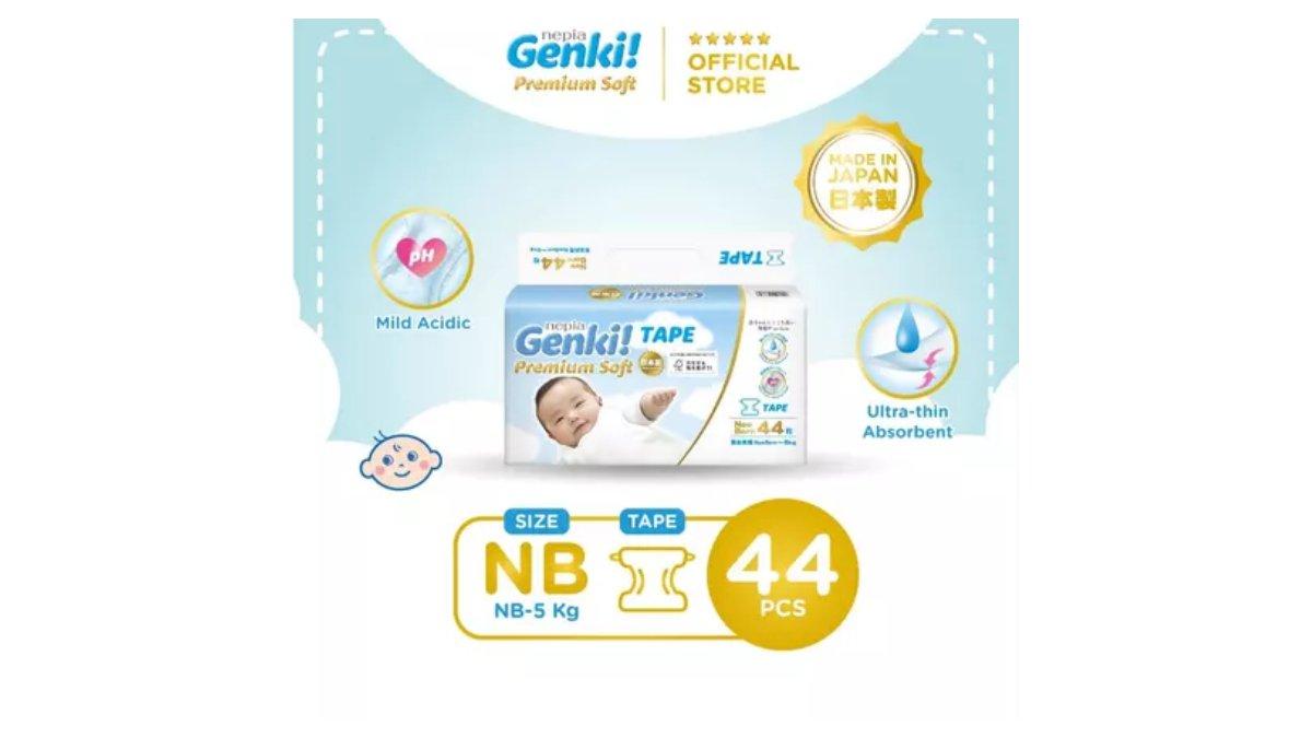 Nepia Genki Popok Bayi Tape / Perekat Bayi Diapers Premium Soft NB44