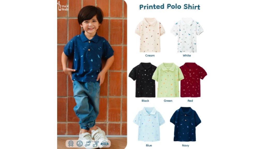 Nice Kids - Printed Polo Shirt Kaos Berkerah Atasan Motif Anak Laki-Laki