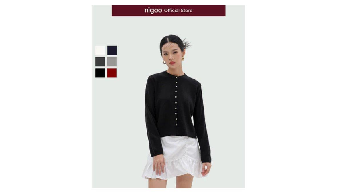 Nigoo Olive Cardigan Knitwear Wanita Rajut Acrylic