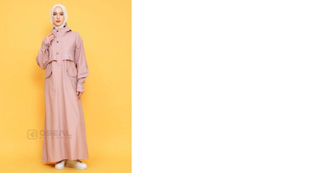 OSEAL Jas Hujan Wanita Gamis Muslimah Jumbo Full Seal Althea Series Pink