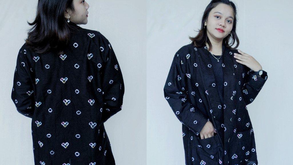 Outer Hitam Bahan Katun Kombinasi Jumputan dari Tlenik Arts