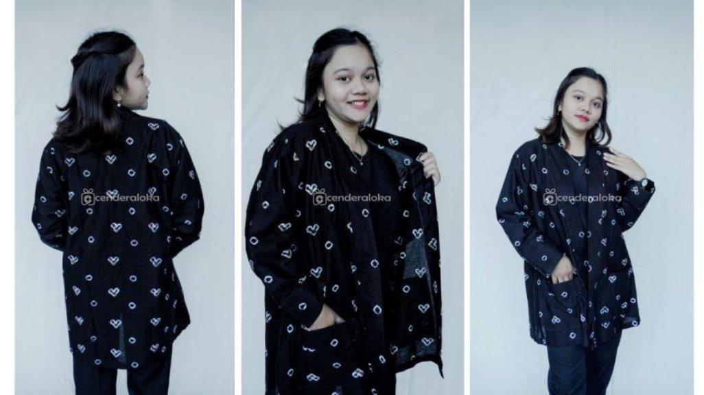 Outer Hitam Bahan Katun Kombinasi Jumputan