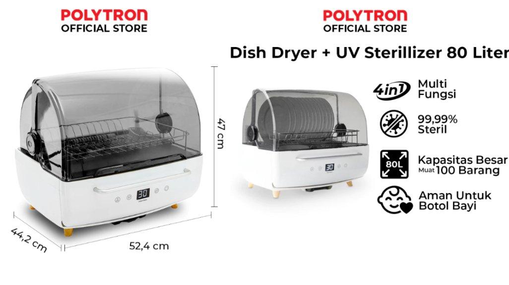 POLYTRON Kitchenmate Dish Dryer UV Sterilizer Botol Bayi Rak Pengering Piring 80 Liter - PDD 801UV