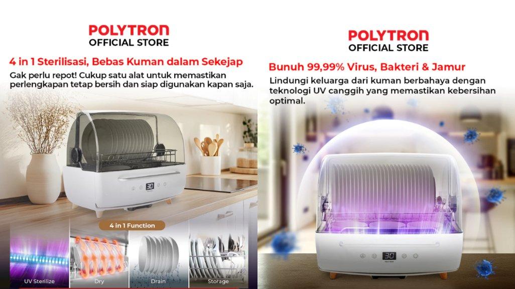POLYTRON Kitchenmate Dish Dryer UV Sterilizer Botol Bayi Rak Pengering Piring 80 Liter - PDD 801UV