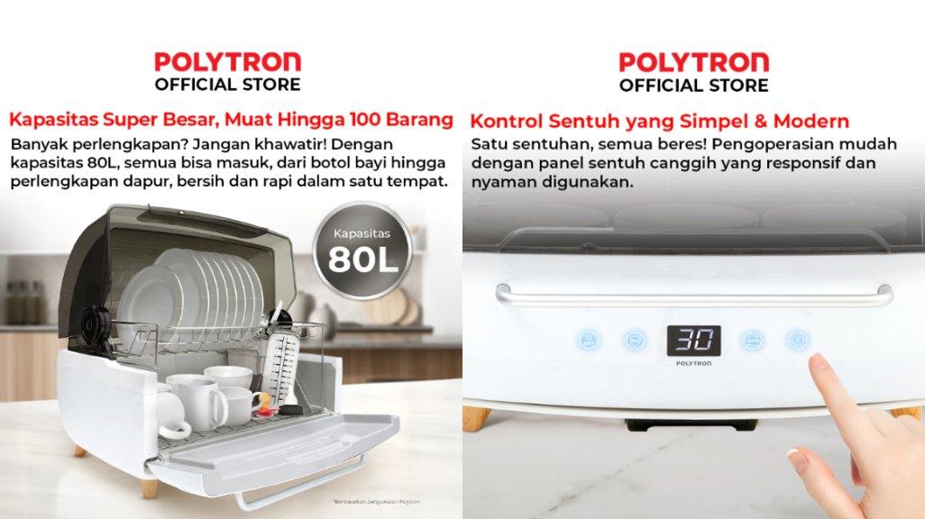 POLYTRON Kitchenmate Dish Dryer UV Sterilizer Botol Bayi Rak Pengering Piring 80 Liter - PDD 801UV