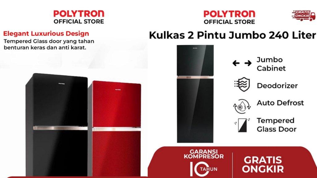 POLYTRON Kulkas 2 Pintu Belleza Jumbo 240 Liter PRW 25MNX.
