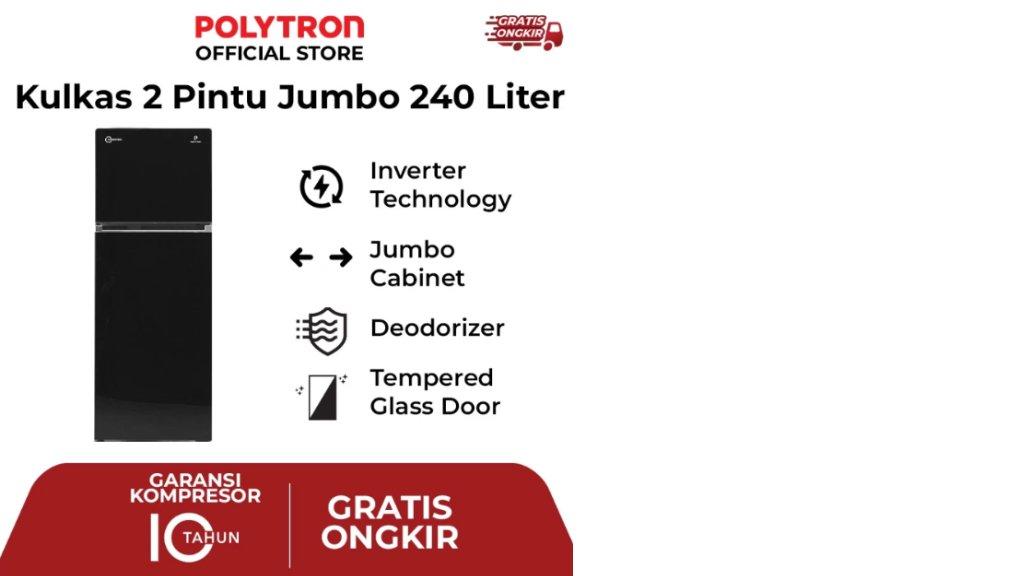 POLYTRON Kulkas 2 Pintu Belleza Jumbo Inverter 240 Liter Inverter PRW 25VX