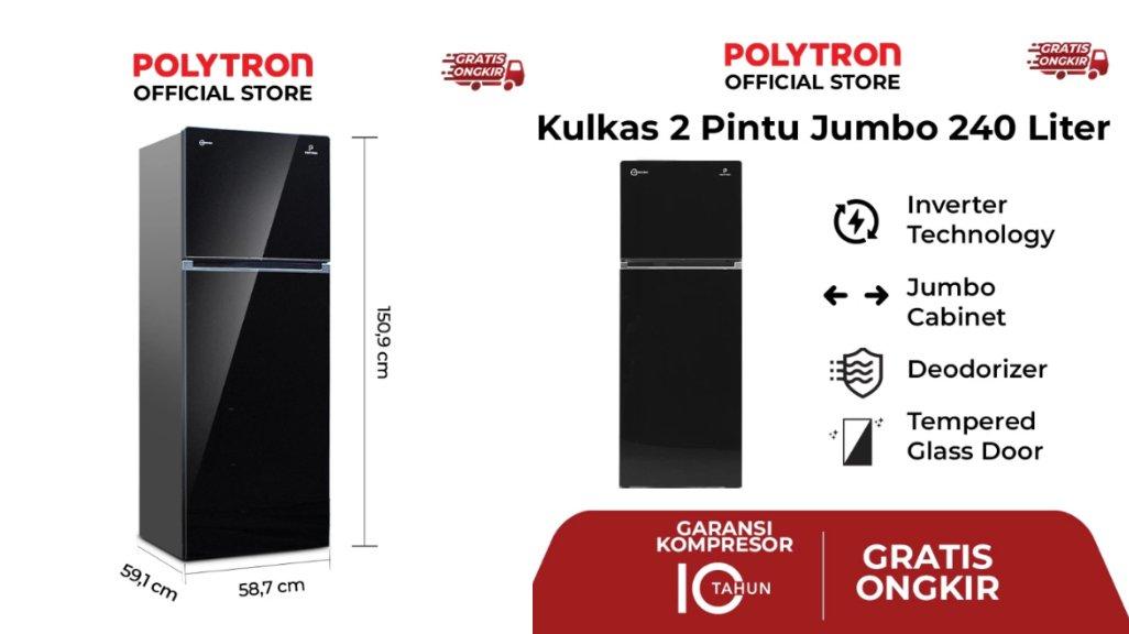 POLYTRON Kulkas 2 Pintu Belleza Jumbo Inverter 240 Liter Inverter PRW 25VX.