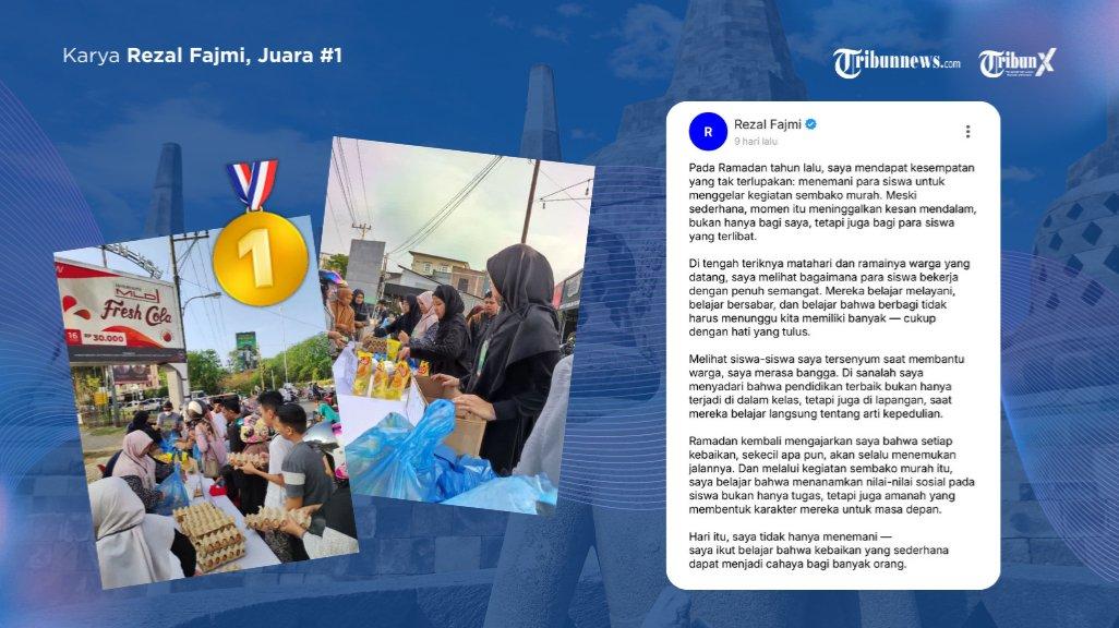 Inilah Rezal Fajmi, juara pertama yang rutin membagikan kisah kesehariannya: menyiram tanaman, berbagi sembako murah di Ramadhan, hingga jalan-jalan ke pantai.