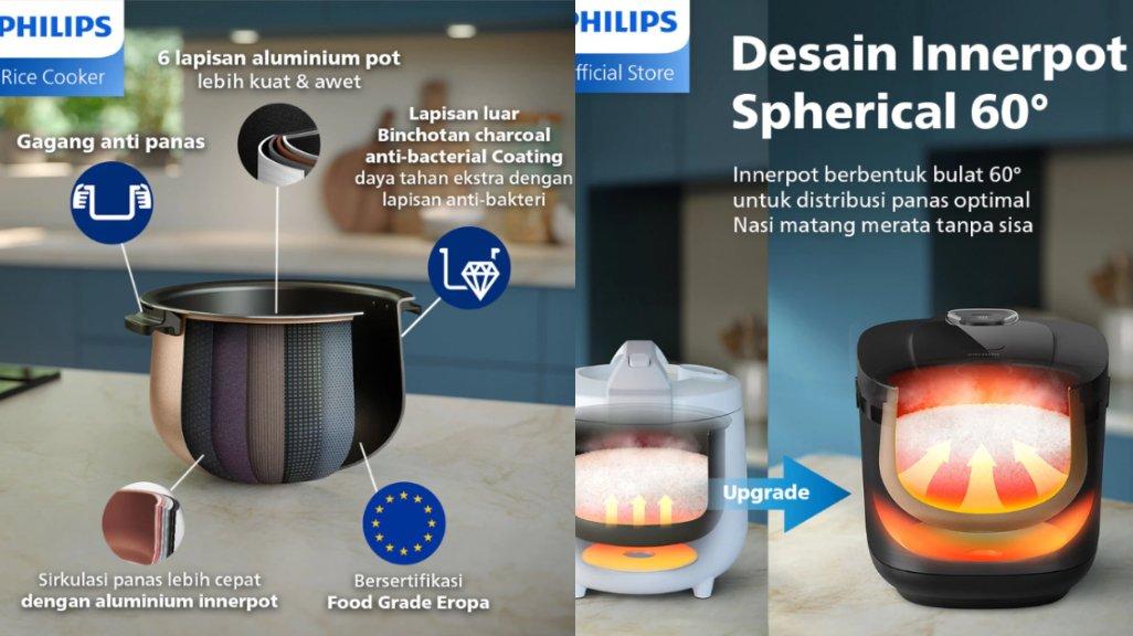 Philips Digital Rice Cooker Magicom 1.8 L - 3000 Digital Series HD4812/31 - Hitam - 18 Menu Masak - Anti lengket