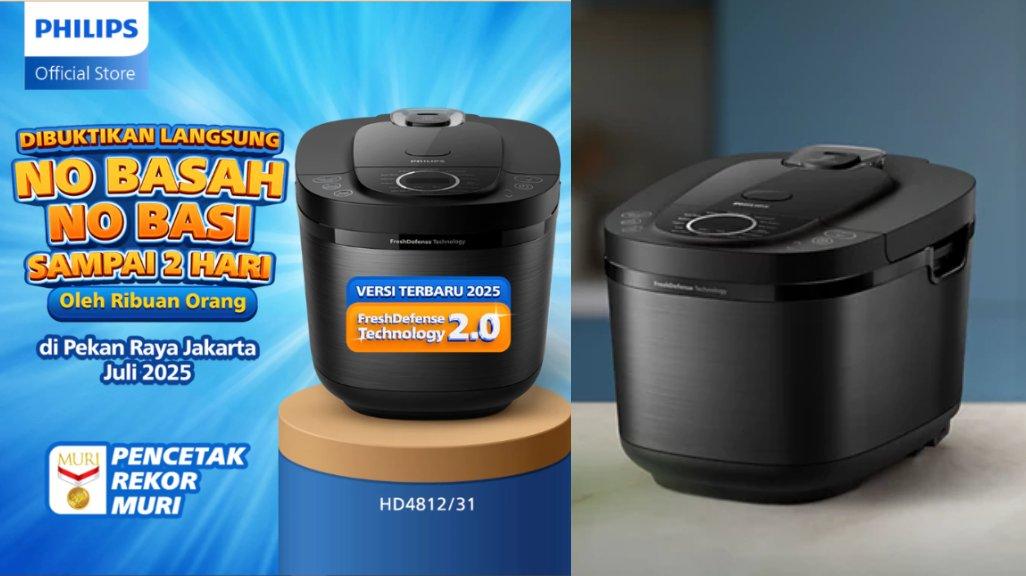 Philips Digital Rice Cooker Magicom 1.8 L - 3000 Digital Series HD4812/31 - Hitam - 18 Menu Masak - Anti lengket - FreshDefense