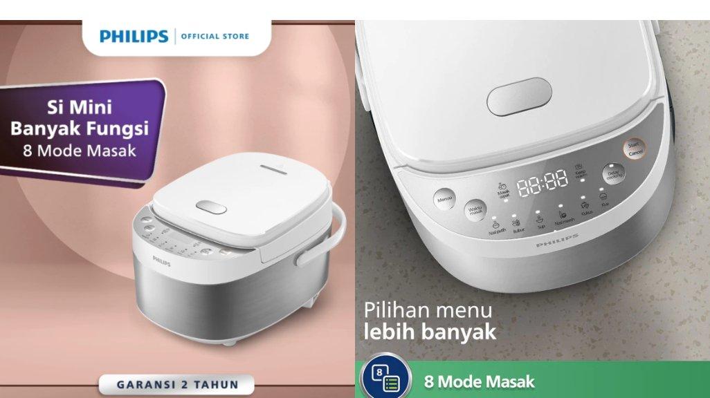 Philips Mini Digital Rice Cooker / Magicom HD3170/33 0.85 L, Penanak Nasi, Inner Pot Anti Lengket - White