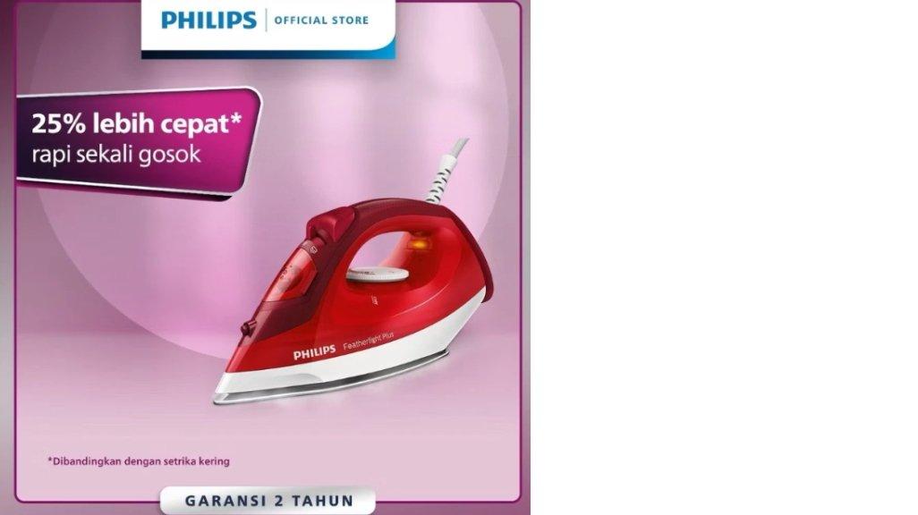 Philips Featherlight Plus Setrika Uap GC1424/45 Merah - Setrika Uap Optimal, Tapak Non-Stick