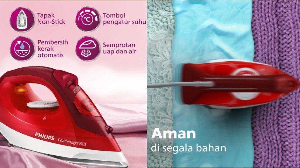 Philips Setrika Uap GC1424/45 Merah - Setrika Uap Optimal, Tapak Non-Stick