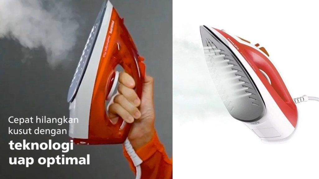 Philips Setrika Uap GC1424/45 Merah - Setrika Uap Optimal, Tapak Non-Stick