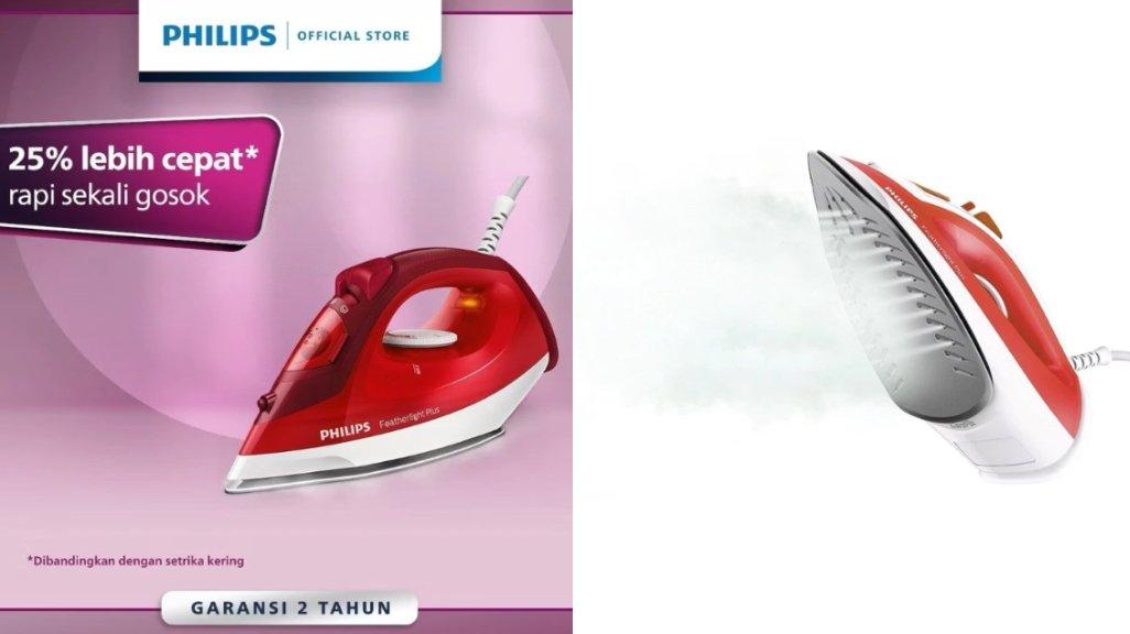 Philips Setrika Uap GC1424/45 Merah - Setrika Uap Optimal, Tapak Non-Stick