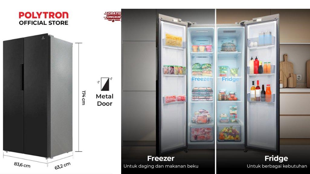 POLYTRON Kulkas 2 Pintu Side By Side 450 Liter PRS 451Y.