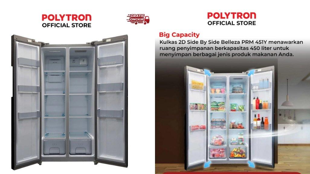 POLYTRON Kulkas 2 Pintu Side By Side 450 Liter PRS 451Y.