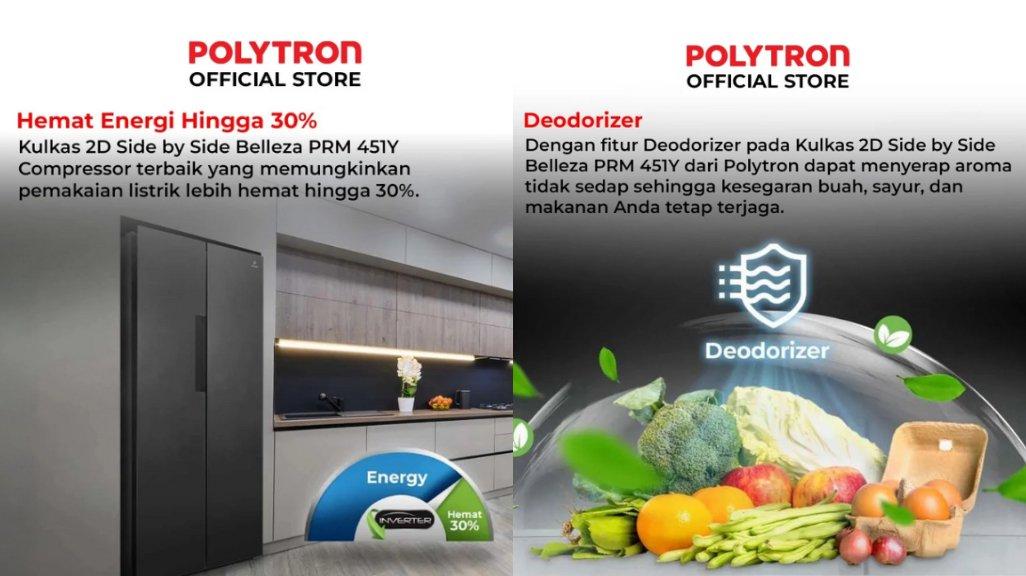 POLYTRON Kulkas 2 Pintu Side By Side 450 Liter PRS 451Y.