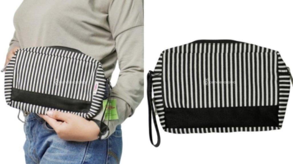 Pouch Make Up Bahan Kanvas Salur Kuat dan Tahan Lama
