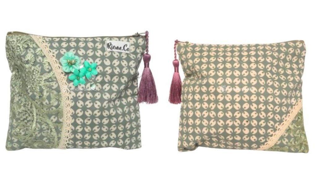 Pouch Make Up Batik Katun Aplikasi Brokat