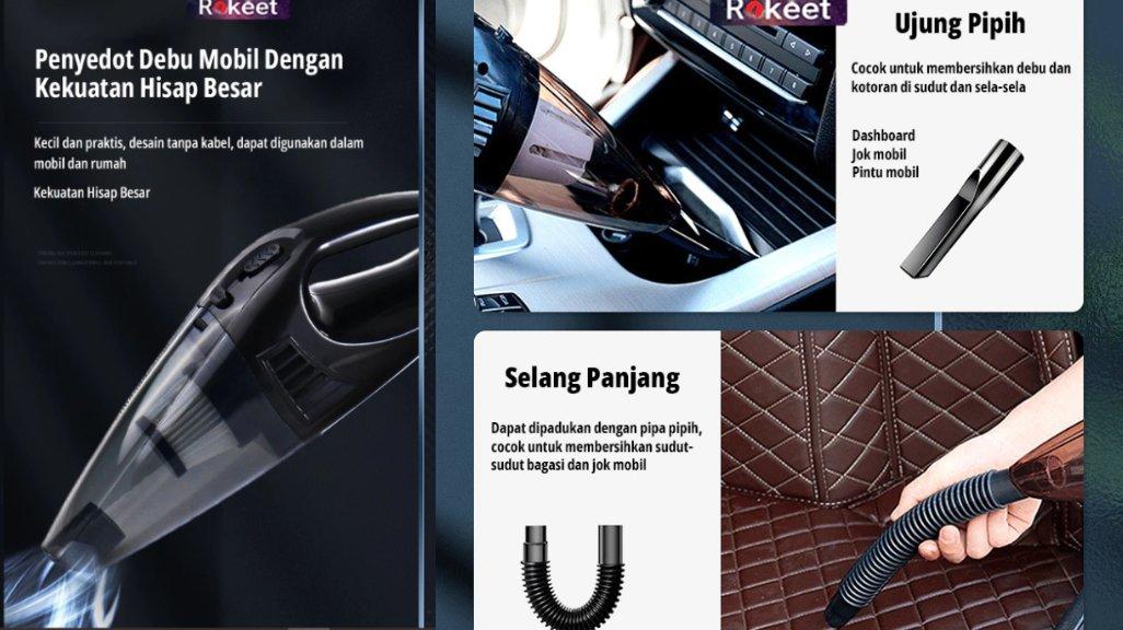 Rokeet Vacuum Cleaner Penyedot Debu Mobil Kasur Portable Wireless USB Tanpa Kabel Rechargeable