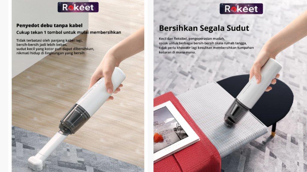 Rokeet Vacuum Cleaner Portable Wireless 2 IN 1 Rechargeable Praktis Tanpa Kabel Alat Penyedot Debu