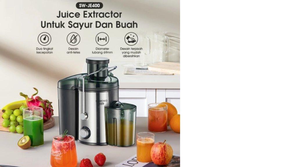 SAMONO Slow Juicer 400W Pembuat Jus Buah Sayur Body Stainless Steel SW-JE400