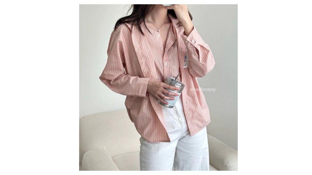 SIVALI Sora Shirt - Stripe Shirt Double Layer - Kemeja Layer Office Kantor 547