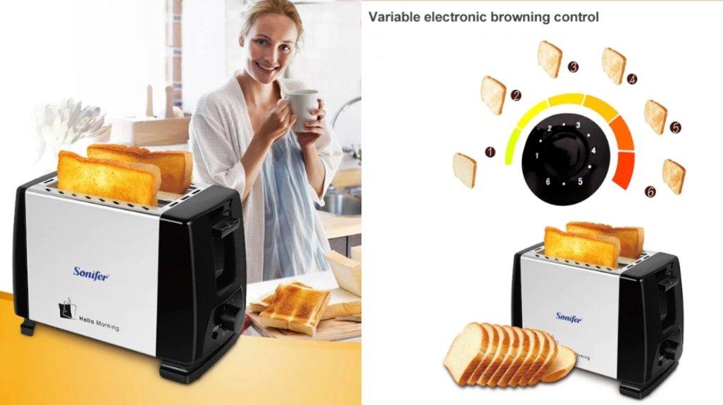 SONIFER Toaster Pemanggang Roti Pop Up Otomatis 2 Slot SF-6007