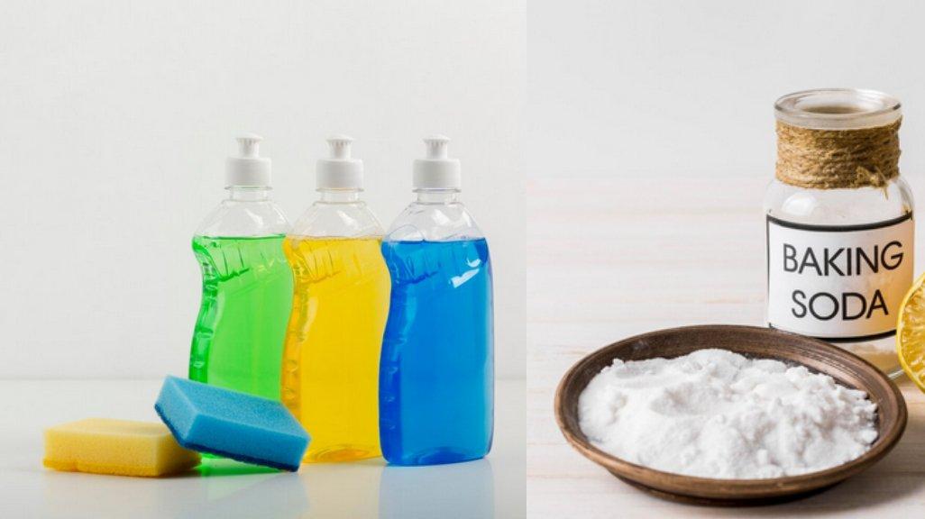 Ilustrasi Sabun Cuci Piring dan Baking Soda.