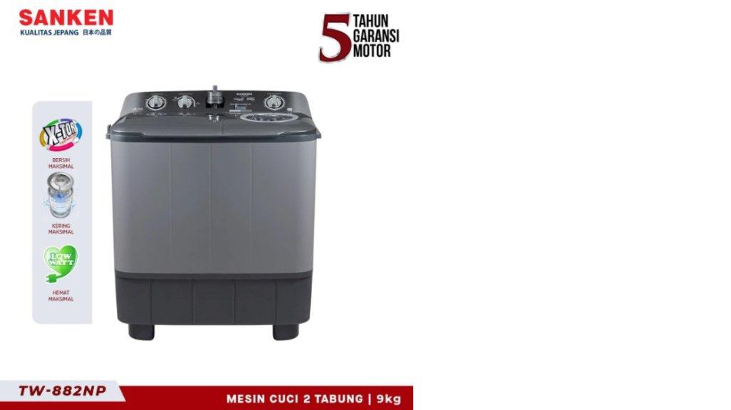 Sanken Mesin Cuci 2 Tabung TW-882NP 9Kg Hitam