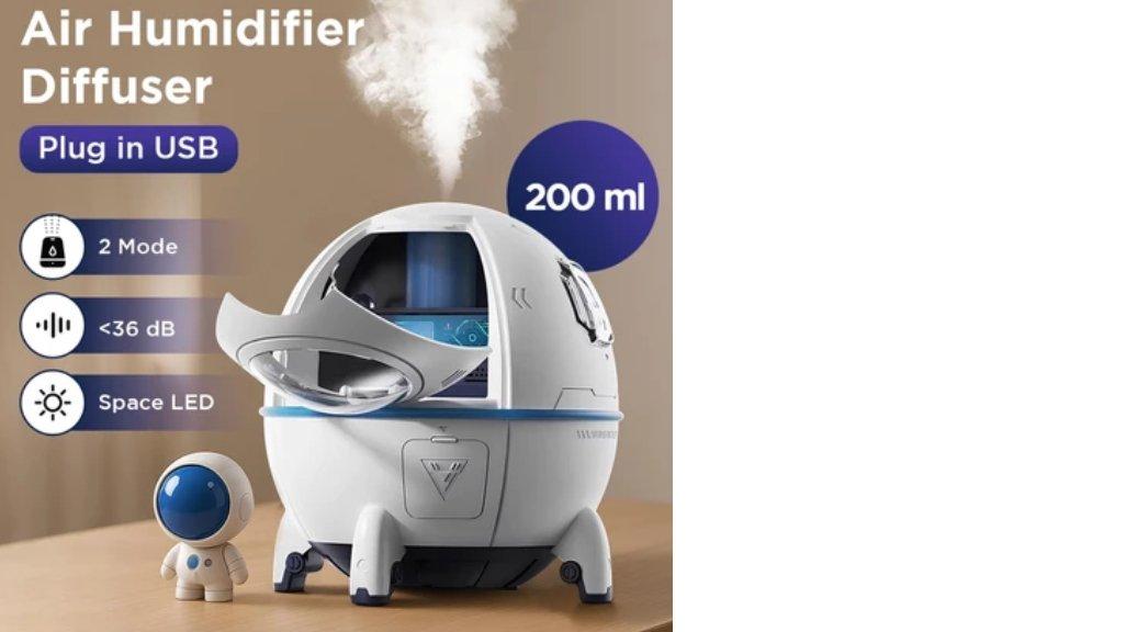 Sapopoe Air Humidifier Mini Ultrasonic Diffuser Space Capsule 200ml USB RGB