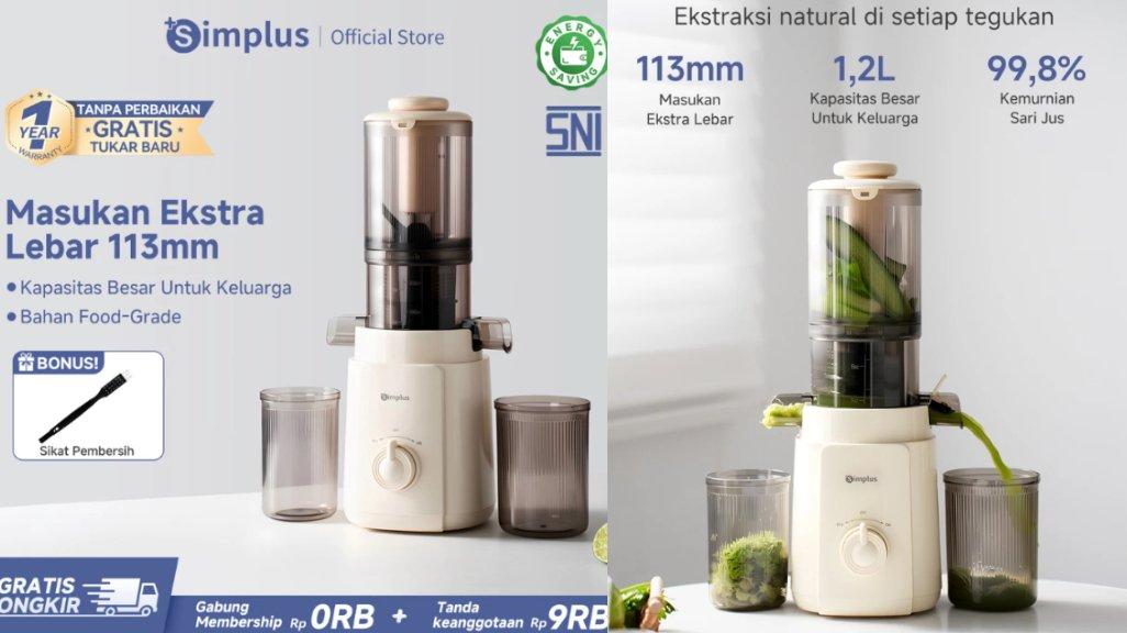 Simplus Blender 200W Slow Juicer Cold Press 113mm Easy Juice Cerat Lebar Sari Jus dan Ampas Terpisah