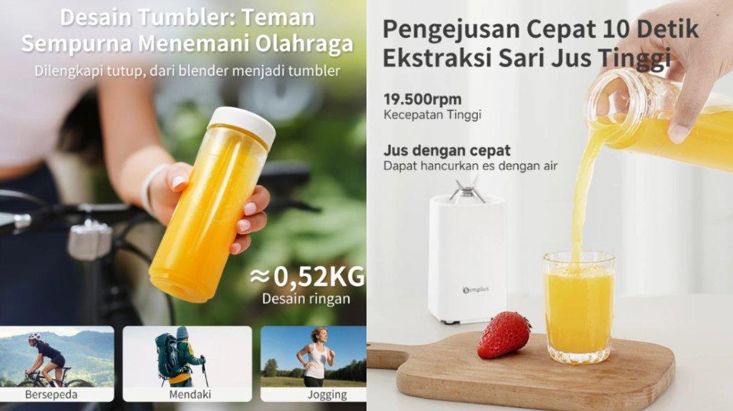 Simplus Blender Portabel Juicer Multifungsi Gelas Siap Minum 10 Set Pisau Jus Buah dan Sayur