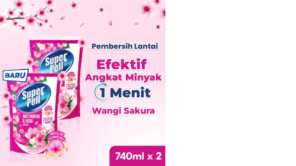 SuperPell Pembersih Lantai Anti Minyak & Noda dengan Harum Bunga Sakura 740ml x2