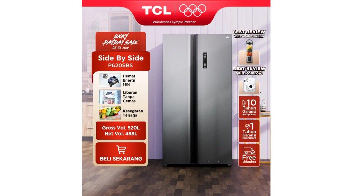 TCL Kulkas 2 Pintu Side by Side 520L Holiday Mode Twin Eco Inverter