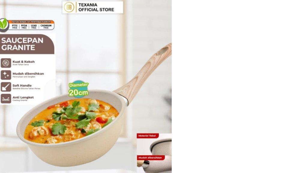 TEXANIA Saucepan Panci Susu 20cm Wajan Anti Lengket Stainless Steel Mudah Dibersihkan Bebas PFOA PFOS