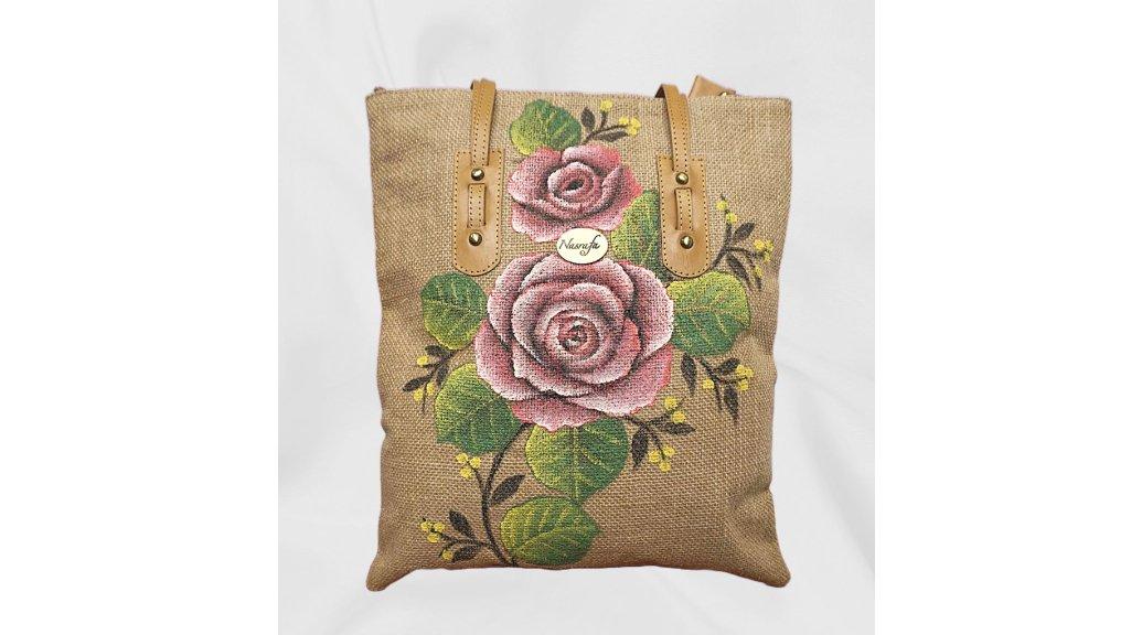 Tas Lukis Bahan Goni Kombinasi Kulit