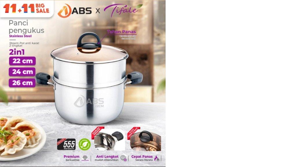 Tifale X ABS Panci Kukus Steam Pot 2 Tingkat Stainless 26cm Premium Quality Panci Mpasi