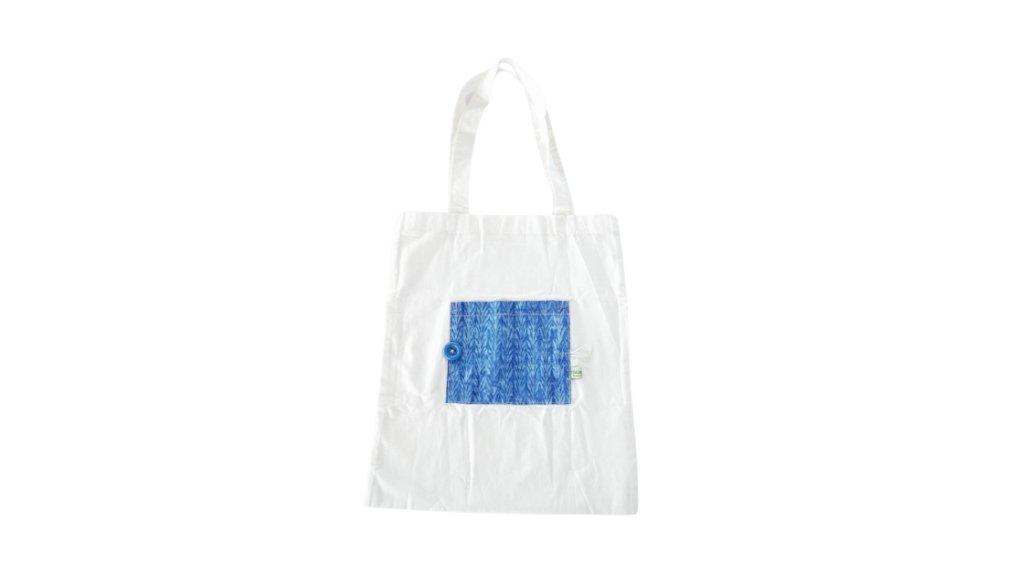 Totebag Lipat Bahan Belacu Premium Kombinasi Batik Cap Warna Biru