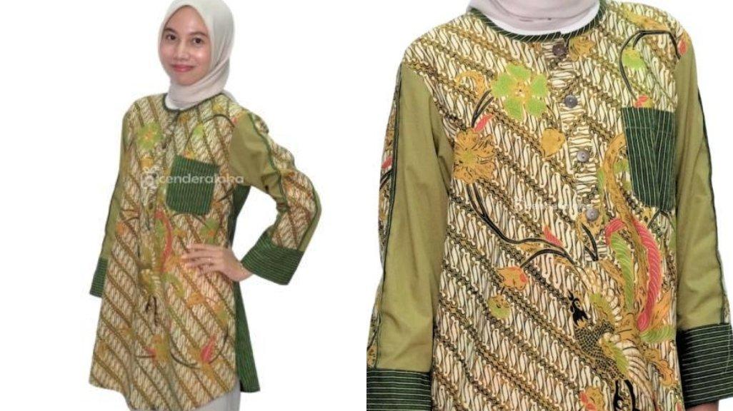 Tunik Batik Cap Mix Lurik dan Katun Polos, miliki warna yang cocok untuk kulit dengan undertone warm.