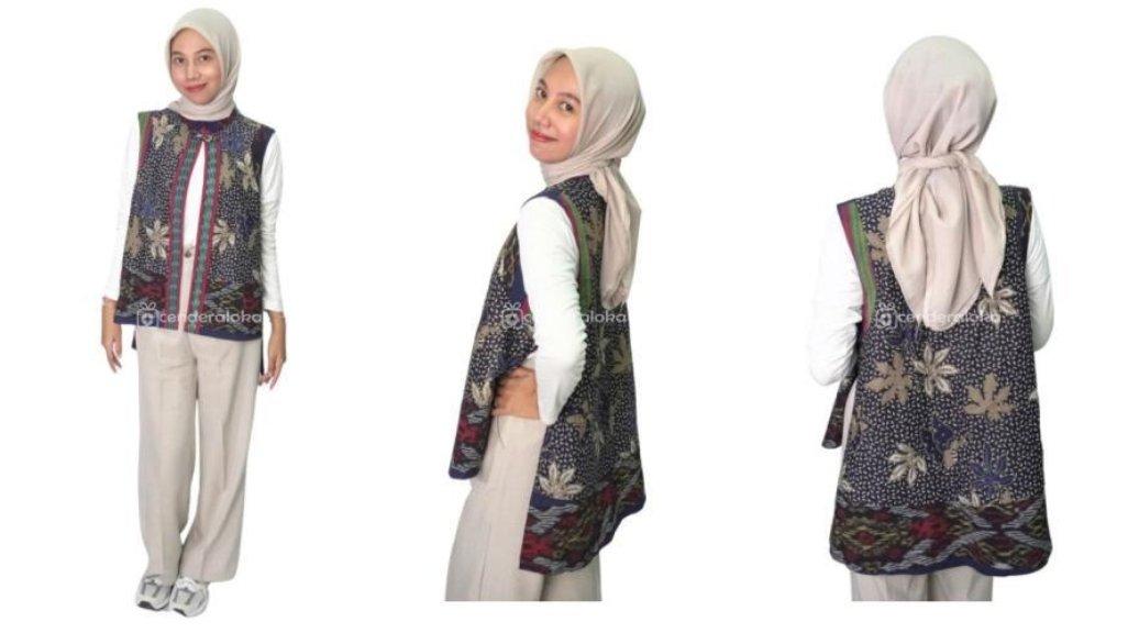 Vest Outer Batik Navy