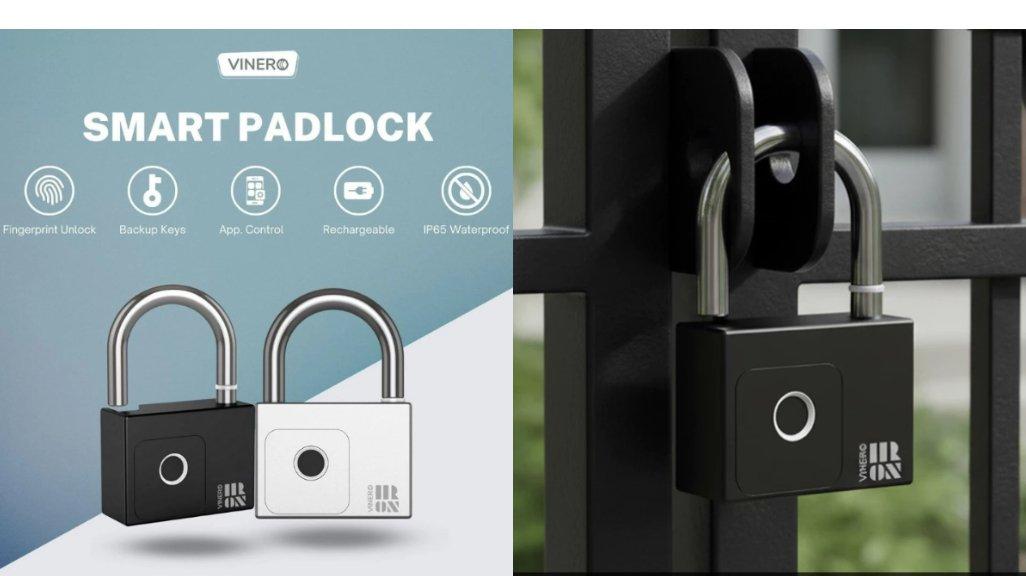 Vinero Iron Smart Padlock Fingerprint Bluetooth Water Resistant IP65